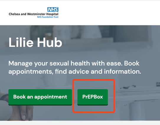 Select PrEPBOX button from the homepage before sign-in.
